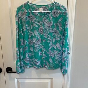 Women’s Floral Button-Front Blouse -Green